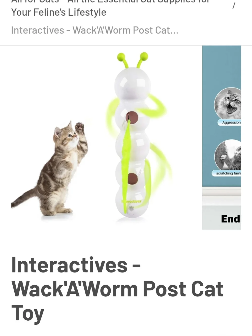 Source Unknown White Cat Interactive Toy with Neon Green Tail